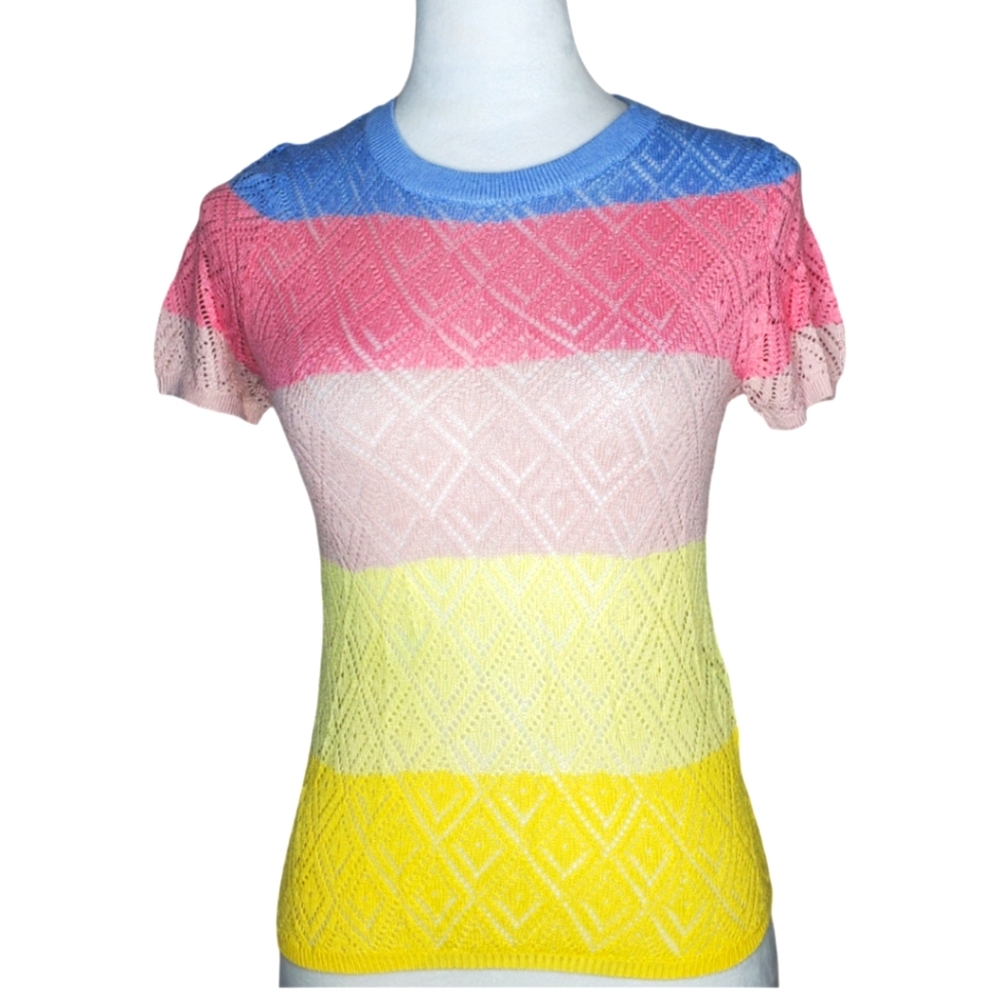 🦋Divided Hollow Out Pastel Color Striped Knit Top